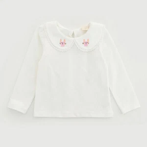 Little Girls' Bunny Rabbit Peter Pan Collar Blouse Long Sleeve White Tee Shirts - Picture 1 of 7