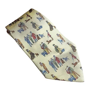 Salvatore Ferragamo Gold Silk Tie Novelty Victorian Print Italian Designer - Picture 1 of 8