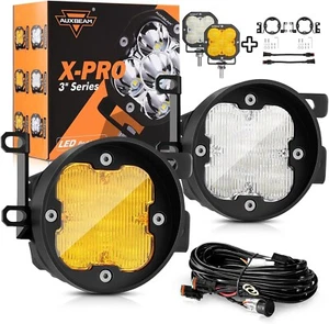 AUXBEAM 3" LED Fog Lights Pods Wide Flood Driving Lights + Brackets For Toyota - Picture 1 of 12