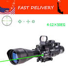 US 4-12X50 Rangefinder Reticle Rifle Scope Green Laser