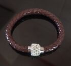 New Braided Leather Shamballa Crystal Magnetic Cuff Bracelet 8 Inches