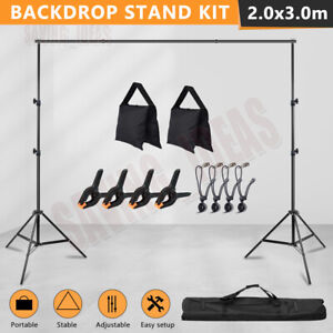 2X3M Photo Backdrop Stand Kit Adjut.Background Support Clips Heavy Duty Sandbags
