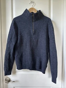 Maglione J Crew uomo grande blu navy 100% lana di agnello finto collo pescatore nonno cabina - Foto 1 di 6