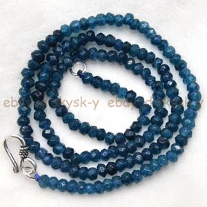 2x4mm Blue Apatite Faceted Roundel Gems Beads Necklace 18'' Silver Clasp - Picture 1 of 3