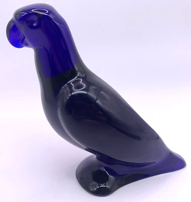 Baccarat Cobalt Blue Crystal Parrot Bird Figurine Signed 4" - image 1 of 4