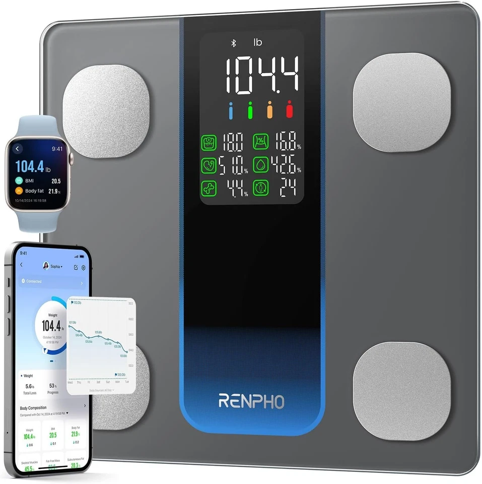 RENPHO Body Fat Scale with App Sync High Precision Bathroom Scale 500lbs Gift US - Image 1 of 4