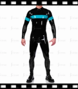 Traje de látex para hombre mono con adornos en contraste unisex con cremallera trasera personalizada 0,4 mm B36 - Imagen 1 de 5