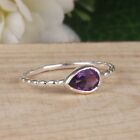 Natural Amethyst Stackable Ring Solid 925 Silver Dotted Band Engagement Ring