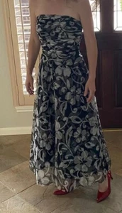 Chelsea Nites Black & White Floral Maxi Size 6 14x41 Whimsygoth Art Fit & Flare - Picture 1 of 6