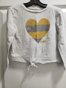 DKNY Girl's Gray With Silver and Gold Glitter Heart Shirt Sz 4T - Picture 1 of 4