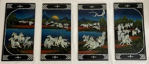 4 Vintage Mother of Pearl Asian Wall Hanging Panels Dancing Celestial Horses Art - Picture 1 of 24