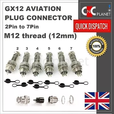 GX12 Aviation Plug 2 3 4 5 6 7 Pin 12mm Metal Male Female Panel Cable Connector - Image 1 of 4