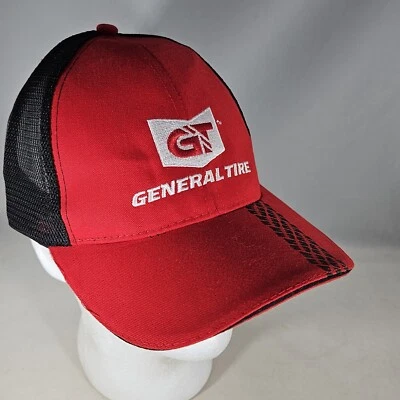 GENERAL TIRE Hat Red Embroidered Logo Tread Trucker Mesh Snapback Vintage Cap - Image 1 of 4