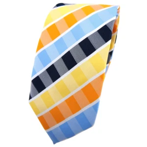 Schmale TigerTie Krawatte gelb orange blau hellblau weiß gestreift - Binder Tie - Bild 1 von 1