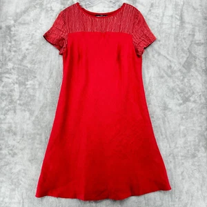 Vintage Carole Little Dress 16 A Line Linen Blend Midi Casual Lagenlook Red - Picture 1 of 9