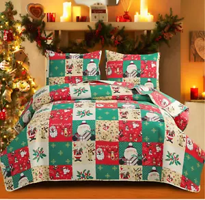 Christmas Bedding Set King Size Quilt Lightweight Reversible Coverlet - Picture 1 of 7