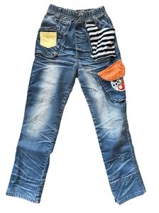 Rock’n Style boys 5-6 year grunge rock n roll blue jeans striped pocket distress - Picture 1 of 5