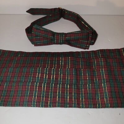 Juego de pajarita de algodón dorado metálico rojo verde a cuadros de Navidad  Foto 1 de 3