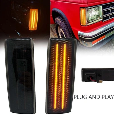 2PCS For Chevy S10 GMC Jimmy S15 Oldsmobile Smoked Amber LED Side Marker Lights Foto 1 de 4