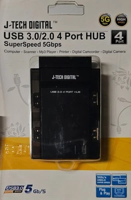 J-Tech Digital USB 3.0 4-Port With 5GHZ Super Speed Hub With Power Adapter Compl - Image 1 of 2