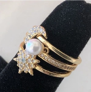 NWT KATE SPADE 3 PIECE STACK RING W/ MOON STAR PEARL SIZE 6 W/DUST BAG - Picture 1 of 8