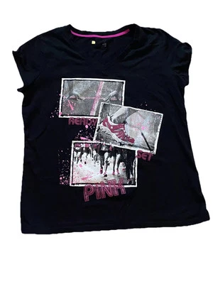 Camisa para mujer XL Xersion cuello en V negra rosa blanca lista rosa cáncer de mama correr Foto 1 de 4