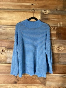 Chicos Zenergy Sz 3 Pull Over Sweater Striped Slate Eyelash Knit Blue/Gray NEW - Picture 1 of 7