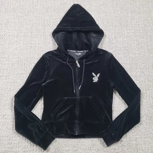 Sudadera con Capucha Playboy Terciopelo Para Mujer XS Negra Estrás Cremallera Estilo Y2k Bling Bunny - Imagen 1 de 14