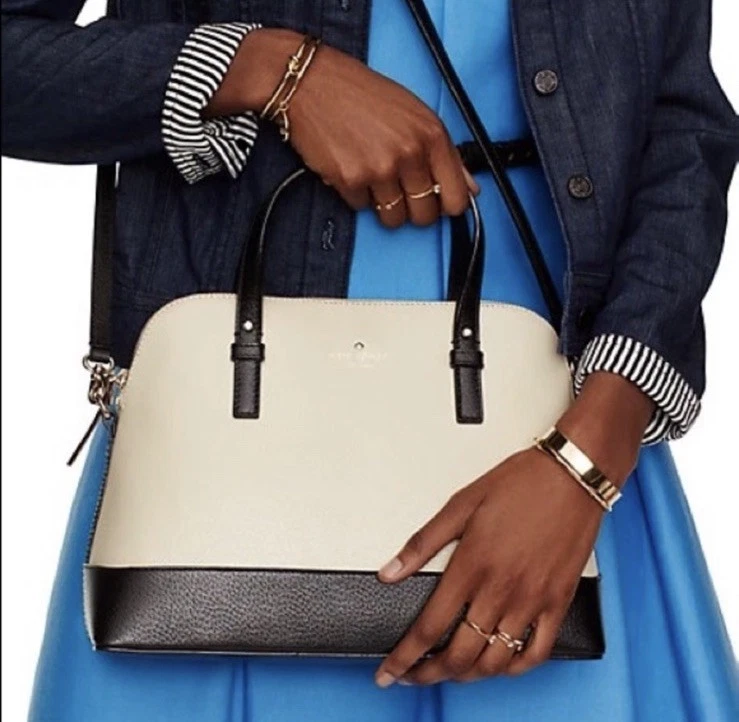 Bolsa tiracolo Kate Spade Grand Street Rachelle bege seixo couro preto - Imagem 1 de 4