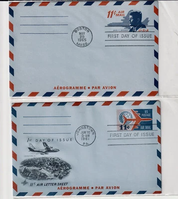(2) 1961-65 11 Cent Kennedy FDC US Scott #UC38 & UC39 Air Mail Covers - Image 1 of 2