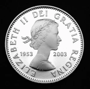 Moneda de 1 dólar a prueba de plata 1953-2003 del conjunto 50 aniversario de la reina - Imagen 1 de 2
