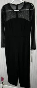 Calvin Klein Jumpsuit Womens 10 Black Sheer Mesh Long Sleeve Embellished Evening - Picture 1 of 14