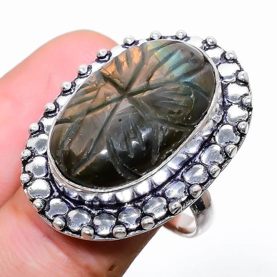 Natural Labradorite Handmade 925 Sterling Silver Jewelry Ring Size 7.5(US) - Image 1 of 1