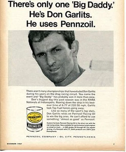 1967 Print Ad of Pennzoil Racing Motor Oil Top Fuel Driver Big Daddy Don Garlits - Picture 1 of 2