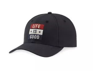 LIFE IS GOOD LIG FLAG HIGH RISE CHILL CAP HAT NIGHT BLACK RED BLUE 47869-OS NWT - Picture 1 of 7
