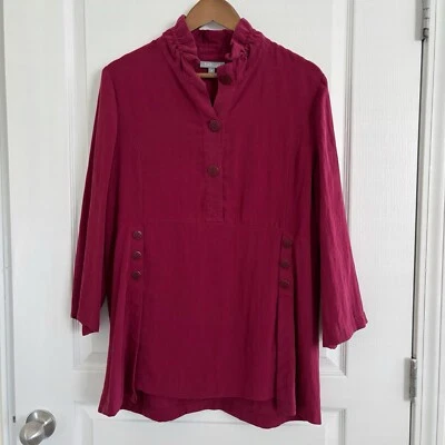 Habitat Burgundy Button Accent Popover Tunic Top Medium - Image 1 of 4