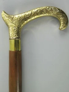 Antique Solid Brass Derby Designer Head Handle Wooden Walking Stick Cane Gifts - Picture 1 of 4