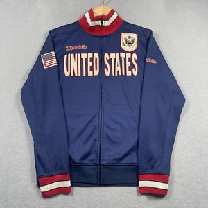 Vintage Mondetta Jacket Mens Medium Blue USA Flag Patriot Pat Full Zip Track 90s - Picture 1 of 9