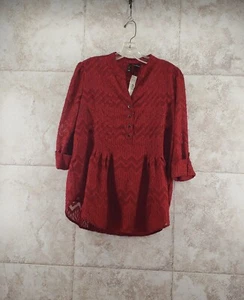 Henley New Directions weinrot Rollkragen 3/4 Ärmel transparentes Hemd Gr. L - Bild 1 von 7