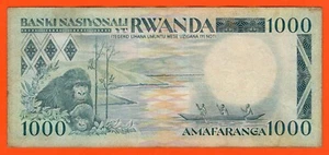 Rwanda 1988 Banknote 1000 Francs, National Bank, P-21,  Dancers, Gorillas, Canoe - Picture 1 of 2