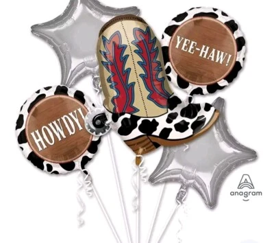 Букет из 5 фольгированных воздушных шаров Country Western Texan Cowboy, сапоги Howdy Yee-haw - Изображение 1 из 3