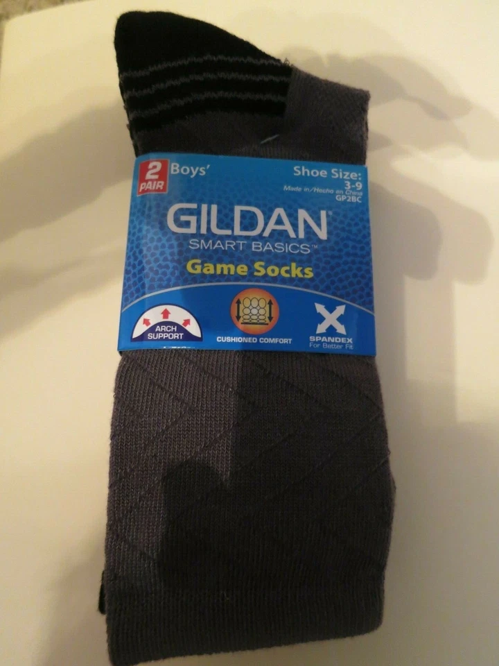 Gildan Smart Basics Game Socks Boys shoe size 3-9  Gray 2 pair New - Image 1 of 1