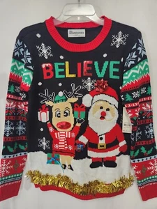 Christmas Holiday Sweater Women M Red Santa Rudolph Knit Pullover Long Sleeve - Picture 1 of 11