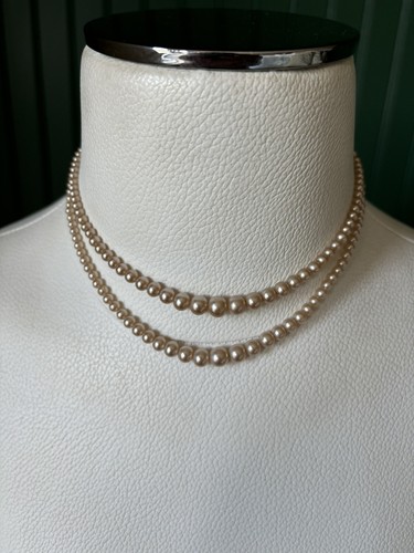 OFF WHITE Collana vintage 2 fili finta perla argento sterling fibbia bianca perle finte