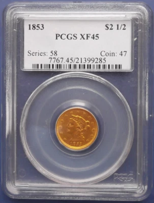 1853-P Gold Liberty Head $2.50 Quarter Eagle - PCGS XF45 - Image 1 of 4