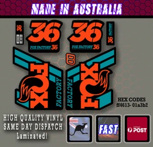 FOX Factory 36 style Fork Decals Orange/ blue Turquoise Laminated - Bild 1 von 2