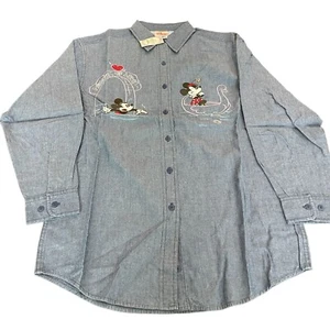 VTG The Disney Store Mickey Minnie Tunnel Of Love Cotton Button Up Shirt, Sz S - Picture 1 of 7