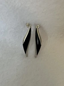 Vintage Sterling Silver & Black Onyx Earrings - Picture 1 of 6