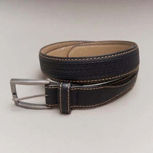 Men�s Ranger Belt Sz 42 Black Basketweave Engraved Vegan Leather - Picture 1 of 16