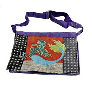 Mermaid Cross Body Laptop Bag Cotton Multicolor Adjustable Handmade Nepal BG34 - Picture 1 of 6